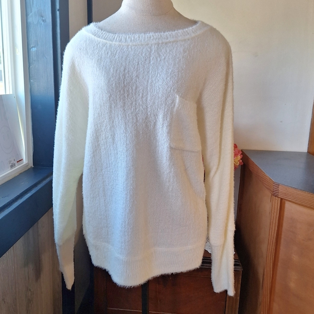 Caslon "Ivory Cloud" Boxy Cut Plush Knit Sweater, Size XS, #CN452903MI, NWT